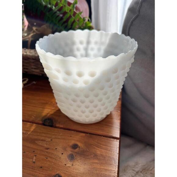 Vintage 1950s Milk Glass Hobnail Planter Vase White Mid Century MCM Flower Pot - Picture 1 of 7
